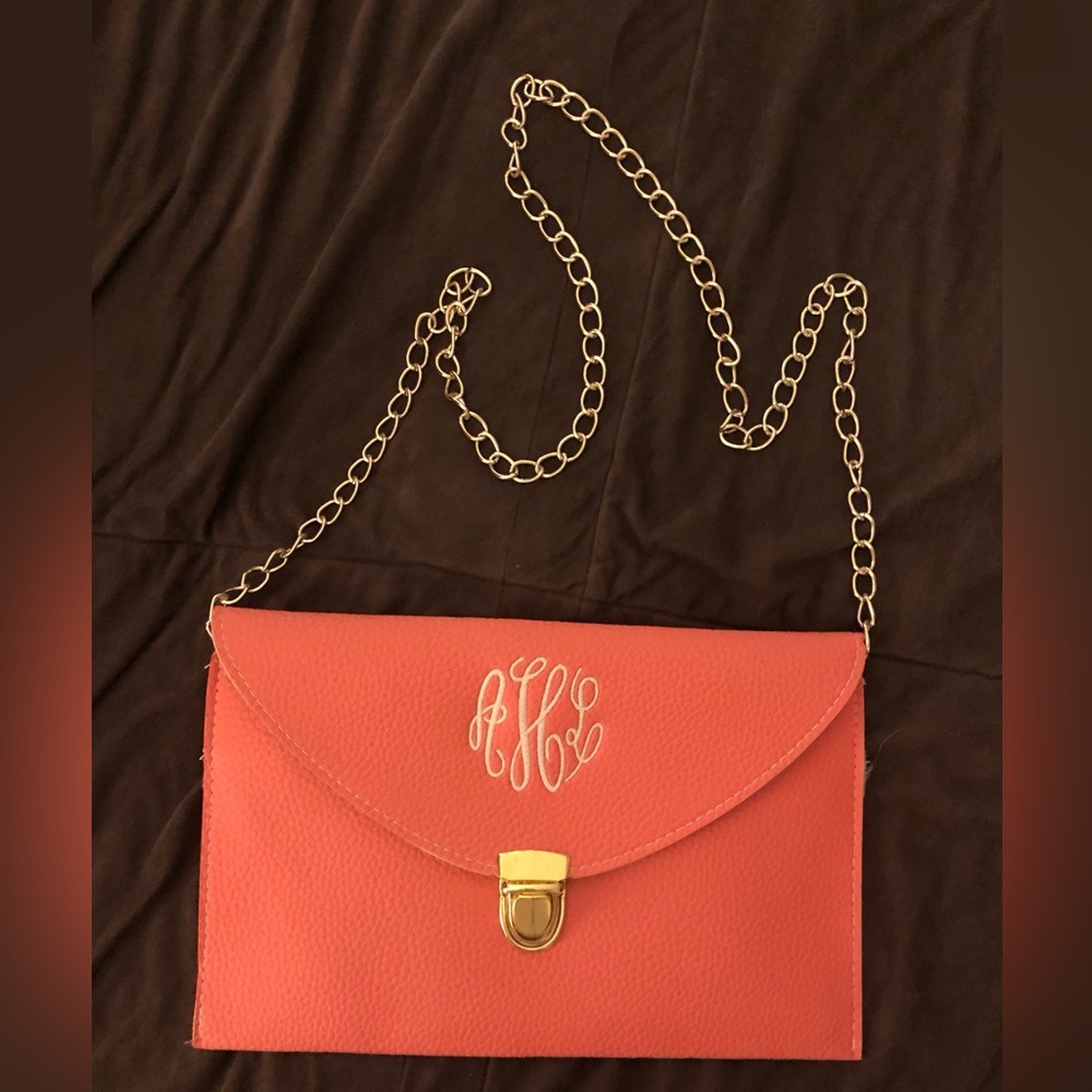 Clutch purse with removable chain strap initials “AHL”